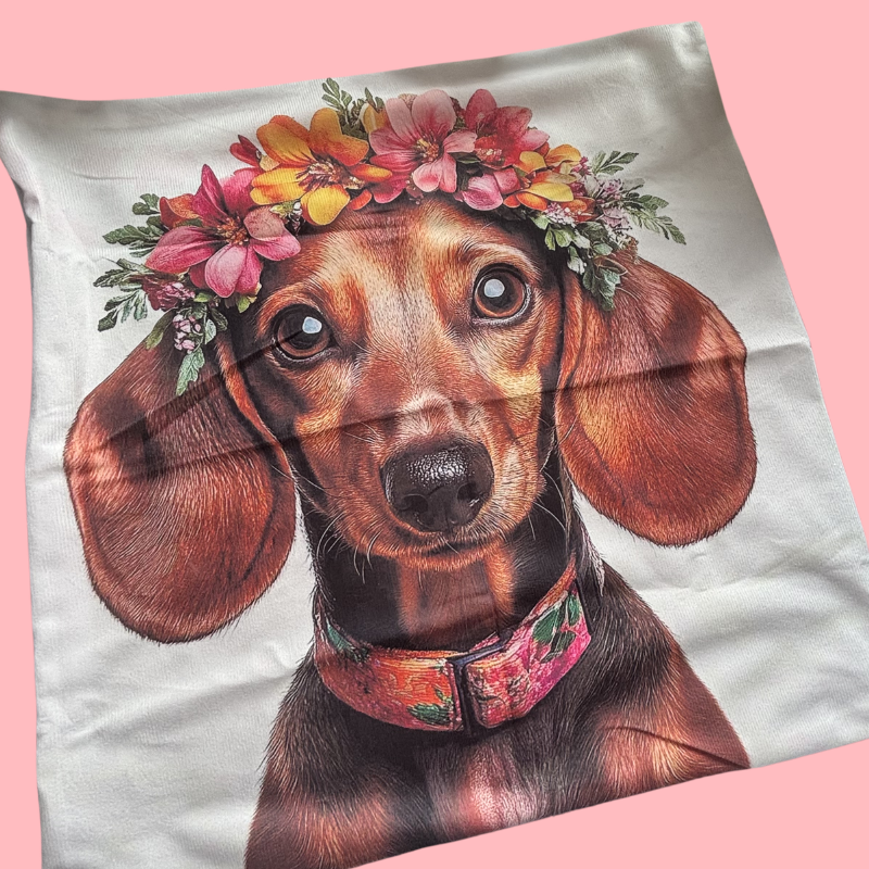 Kuddfodral – Tax med blomkrans