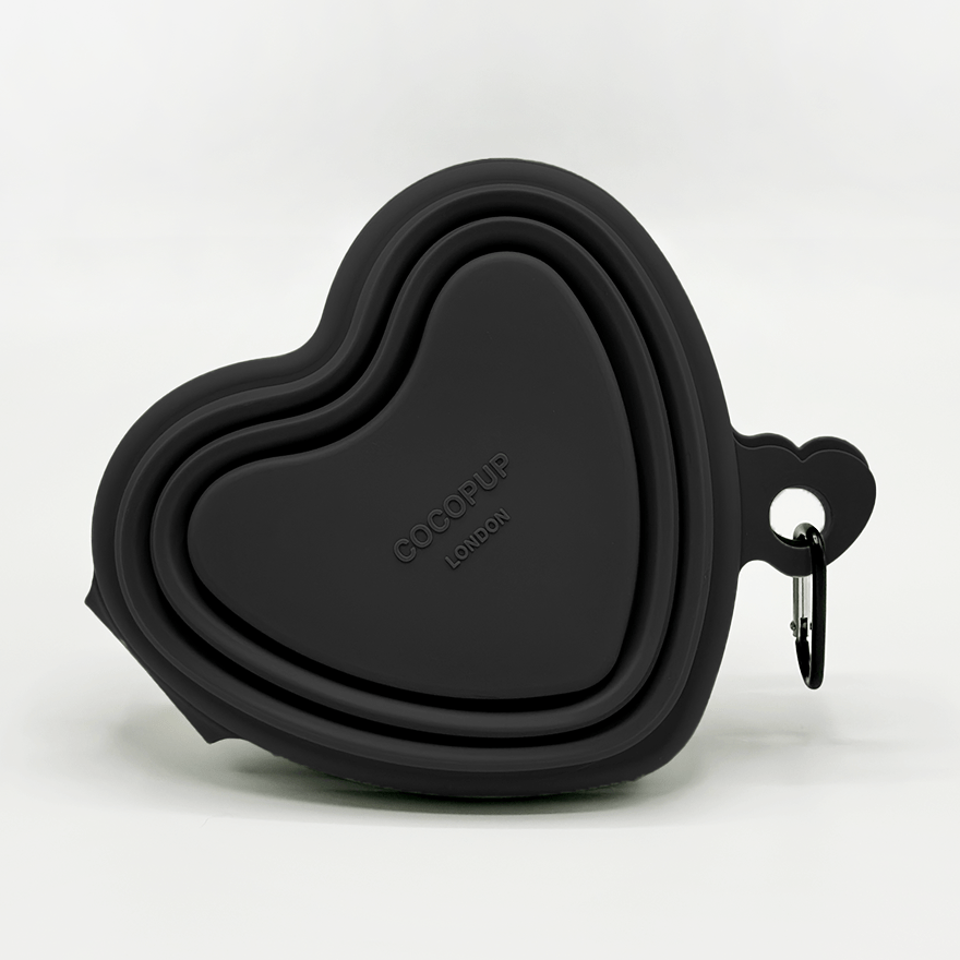 Hopfällbar skål - Svart Hjärta dubbel Matskål